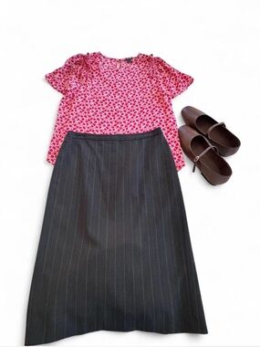 J. Crew 100% Wool Black Plaid Midi Skirt